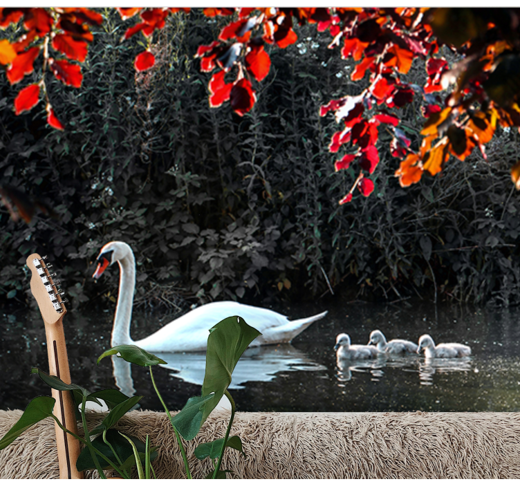 Animals wall mural elegant swan family - TenStickers