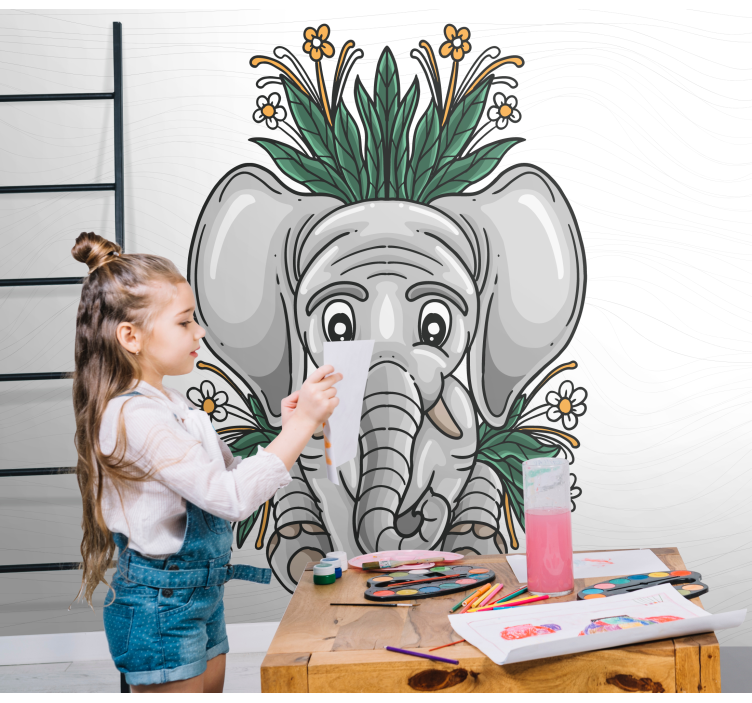 Animals wall mural elephant with flowers - TenStickers