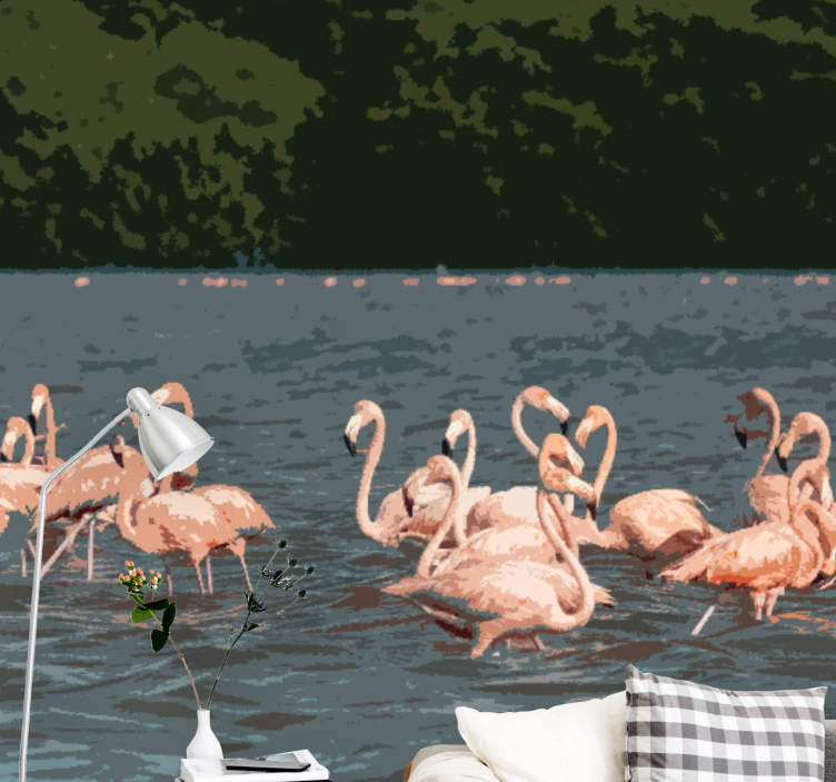 Animals wall mural flamingo flock gathering - TenStickers