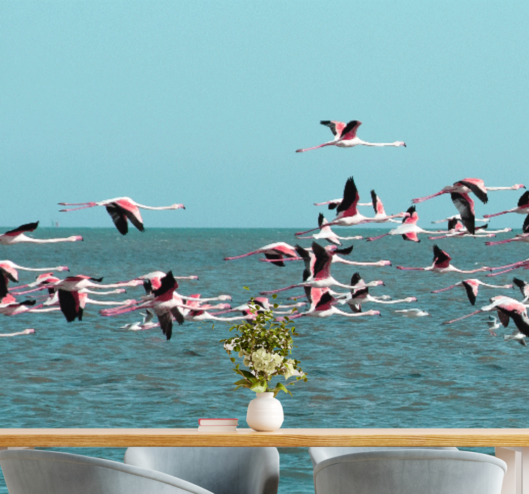 Animals wall mural flamingos over water - TenStickers