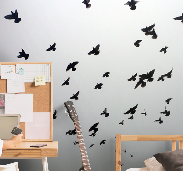 Animals wall mural flying black birds - TenStickers