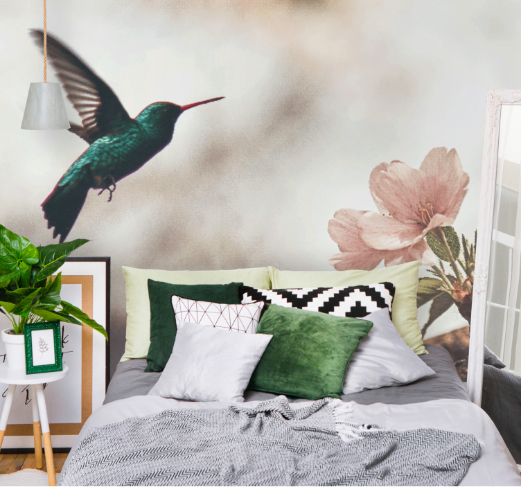 Animals wall mural hummingbird and blossom - TenStickers