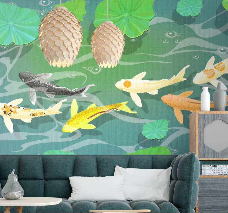Animals wall mural koi fish pond design - TenStickers