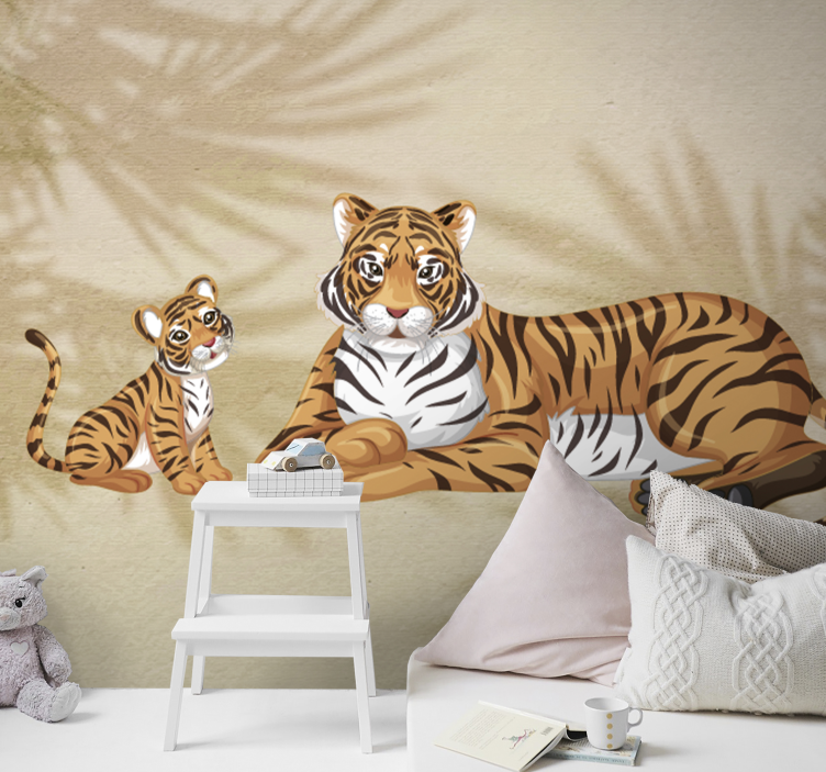 Animals wall mural mother and baby tigers - TenStickers