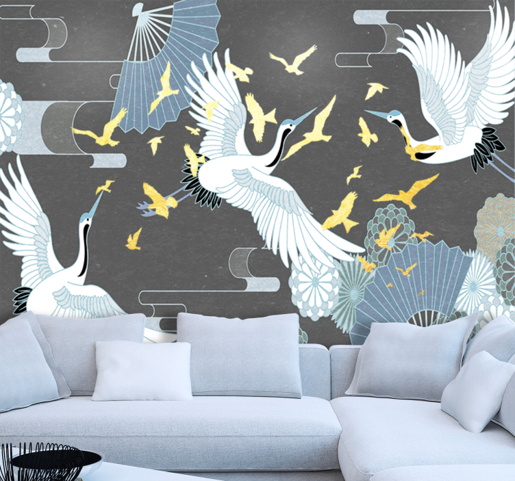 Animals wall mural of elegant soaring cranes - TenStickers