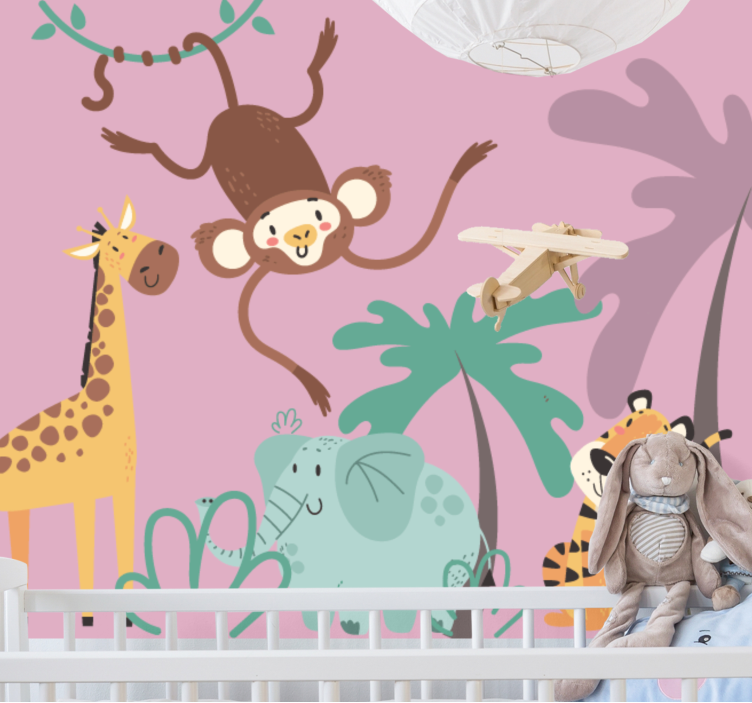 Animals wall mural playful jungle companions - TenStickers