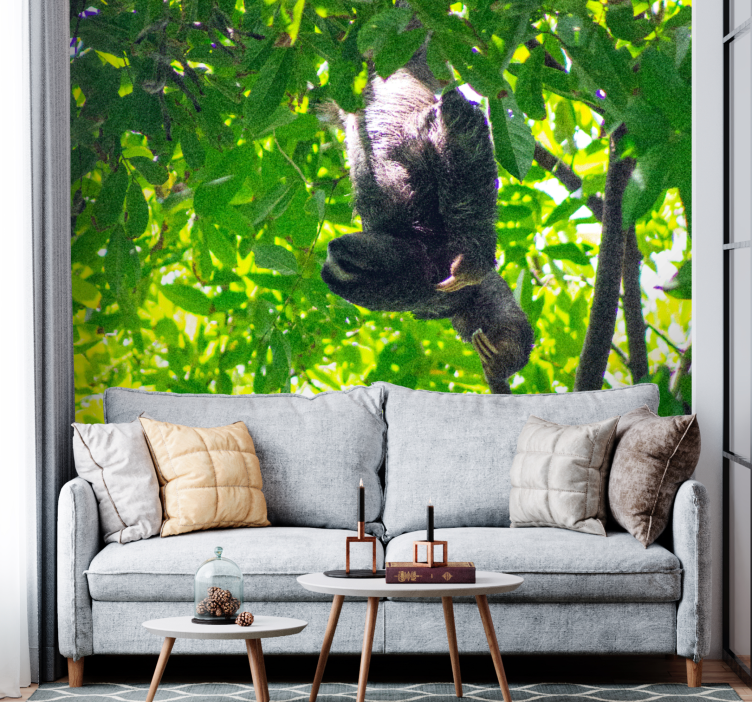Animals wall mural sloth hanging in greenery - TenStickers