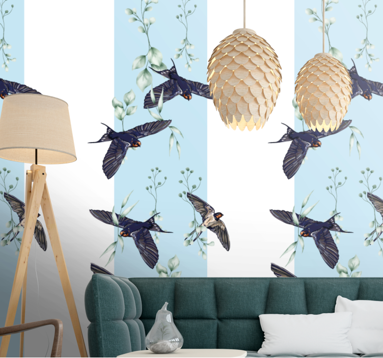 Animals wall mural swallows and greenery - TenStickers