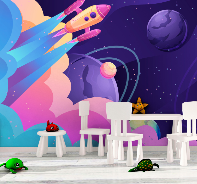 Animated space and rocket  space wall mural - TenStickers
