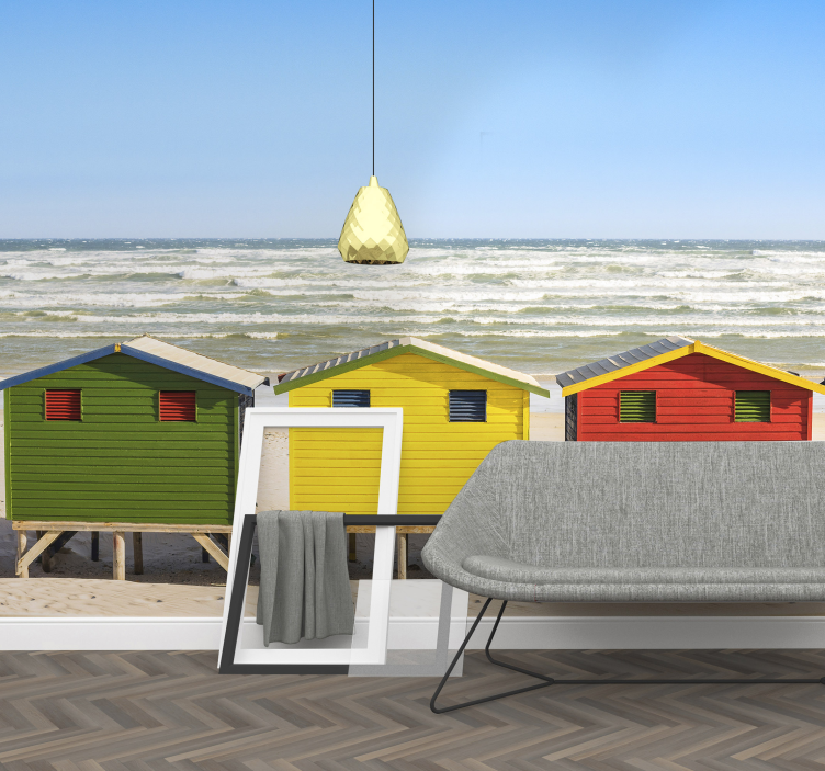 Beach huts sea wall mural - TenStickers
