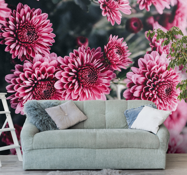 Beautiful pink flowers wall mural - TenStickers