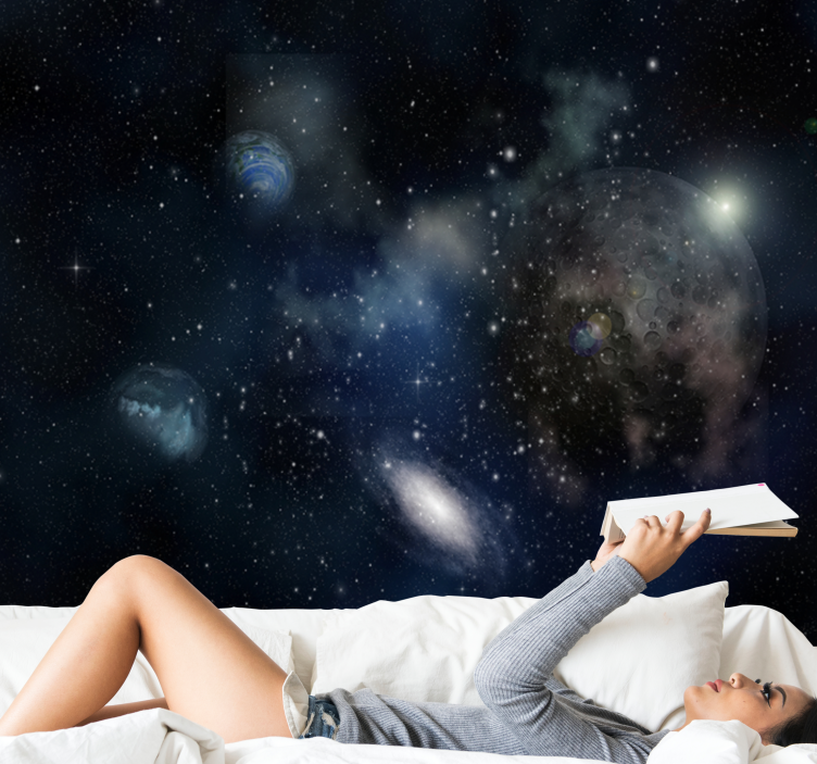 Beautiful view of space and planet wall mural - TenStickers