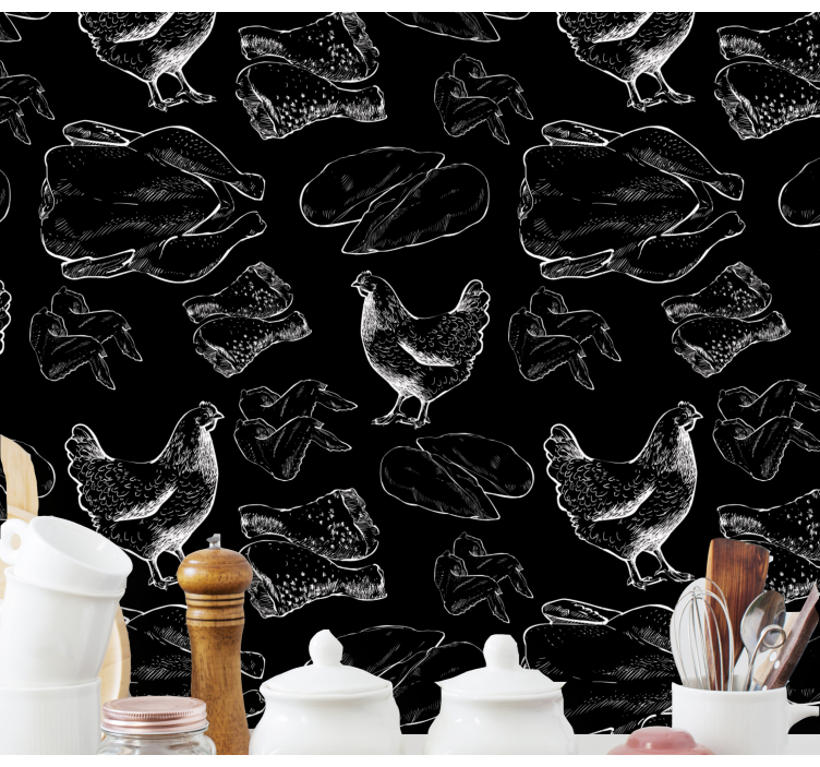 Black and white fried chicken wall mural - TenStickers