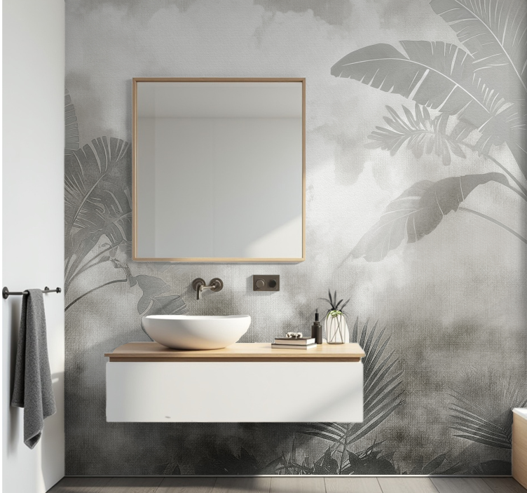 Black and white palms wall mural bathroom - TenStickers
