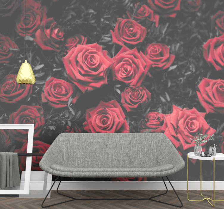 Black and white red roses flower wall mural - TenStickers