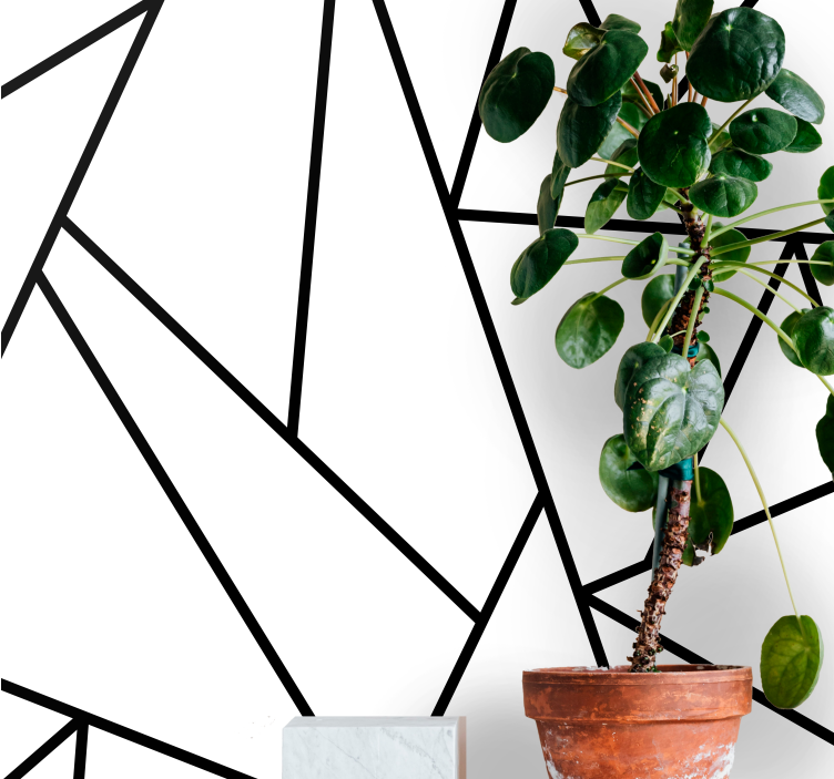 Black geometric lines living room wall mural - TenStickers