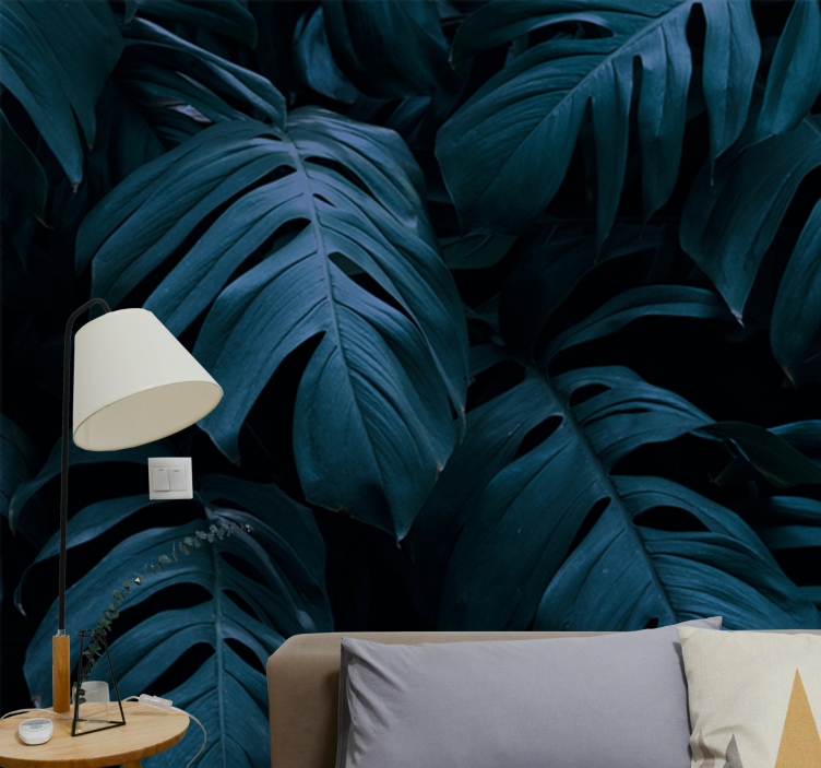 Blue tropical Hawaiian leafs nature wall mural - TenStickers