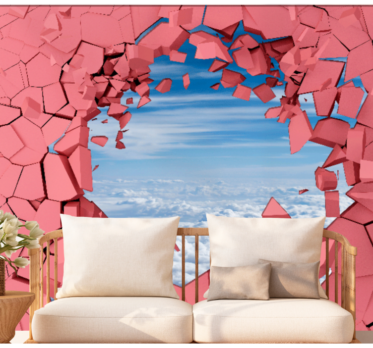 Broken pink wall with image custom wall mural - TenStickers