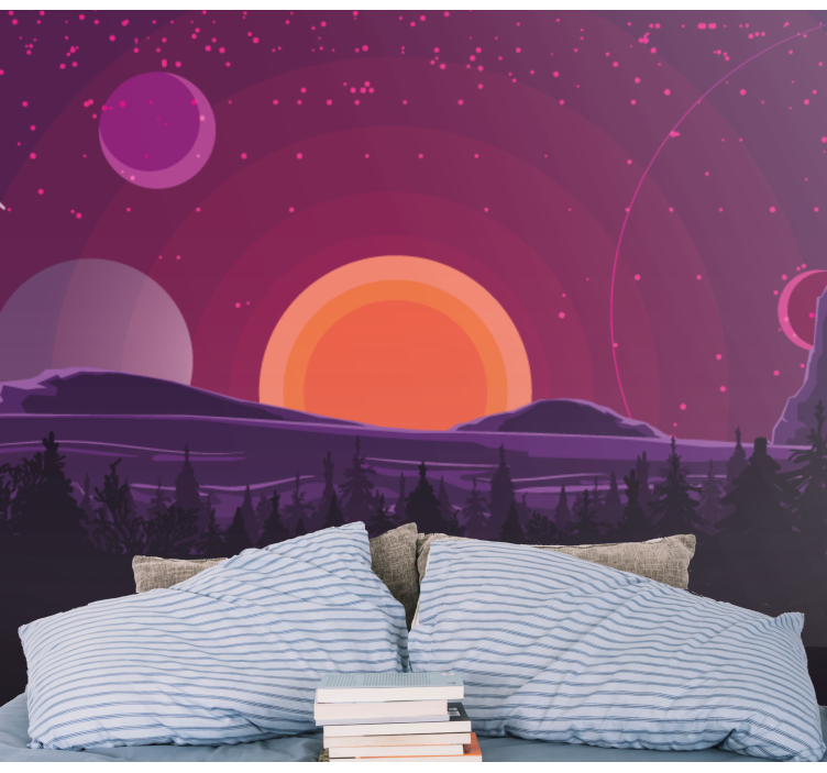 Celestial Sunset Scene space wall mural - TenStickers