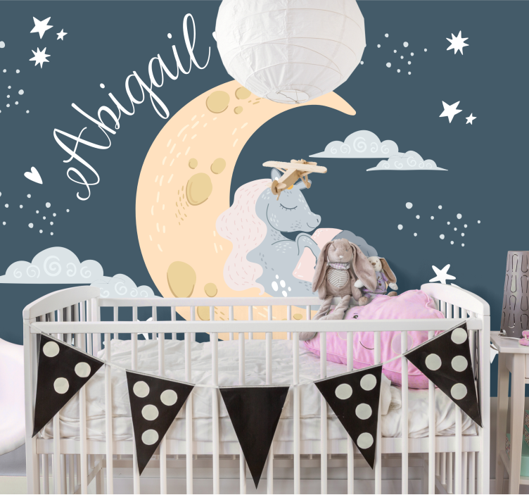 Childrens wall mural dreaming unicorn night - TenStickers