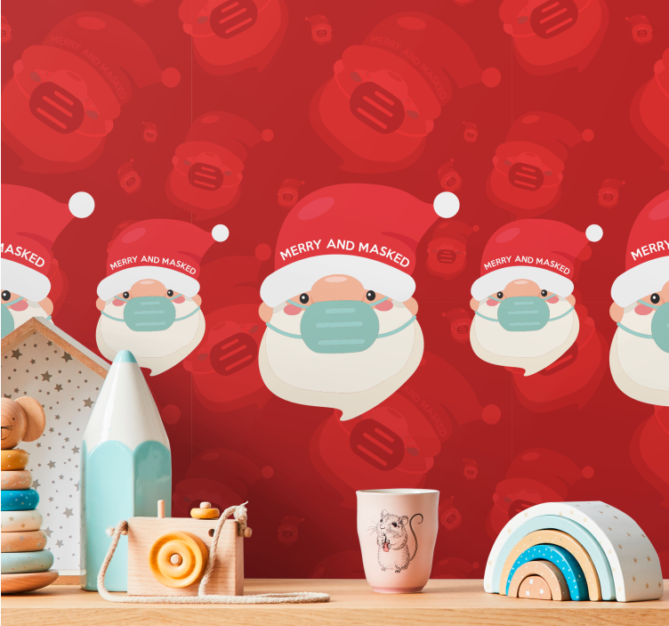 Christmas wall mural santa wearing a mask - TenStickers
