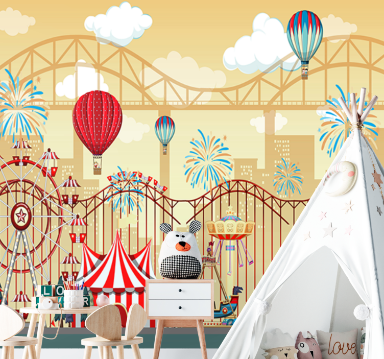 City wall mural carnival city scene - TenStickers