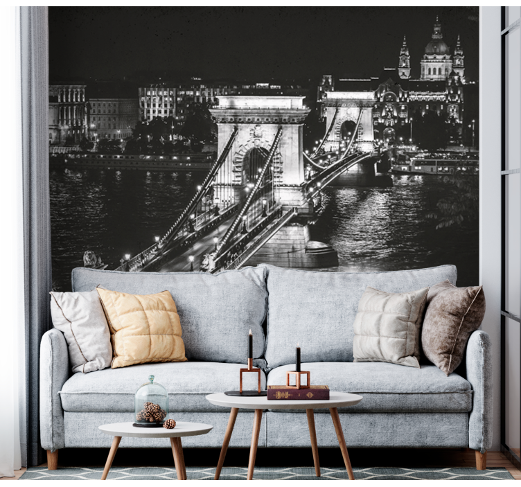 City wall mural chain bridge at night - TenStickers