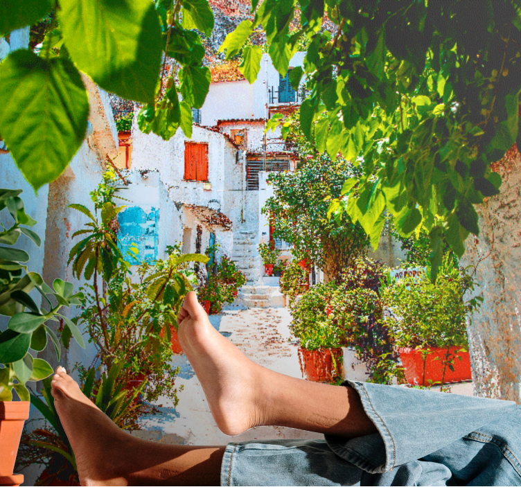 City wall mural charming mediterranean alley - TenStickers