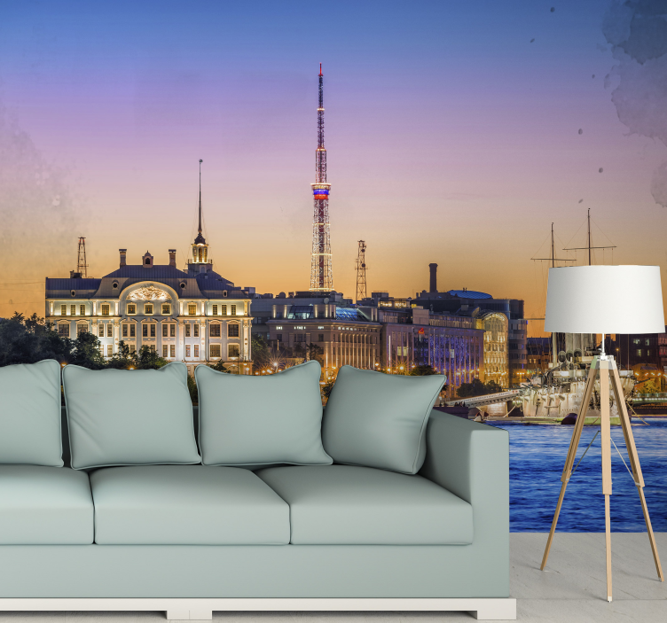 City wall mural city skyline at sunset - TenStickers