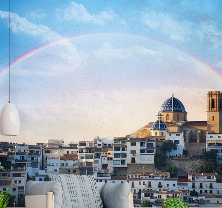 City wall mural coastal town design - TenStickers