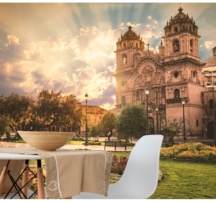 City wall mural cusco cathedral sunset - TenStickers