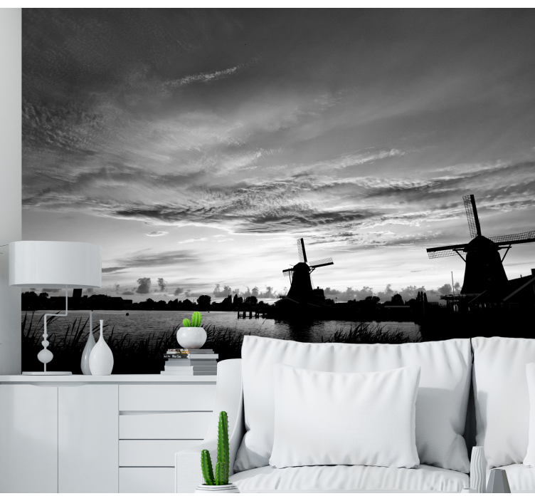 City wall mural silhouetted windmills - TenStickers