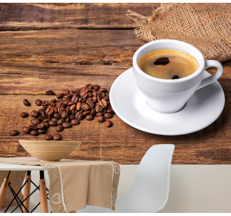 Coffee on a wooden table wall mural - TenStickers