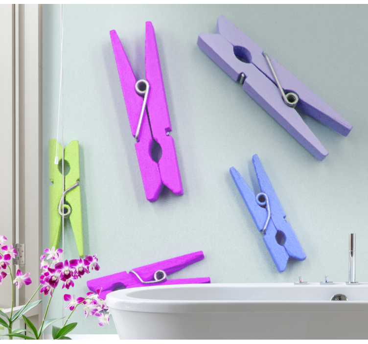 Colorful Clothespins Arrangement texture wall mural - TenStickers