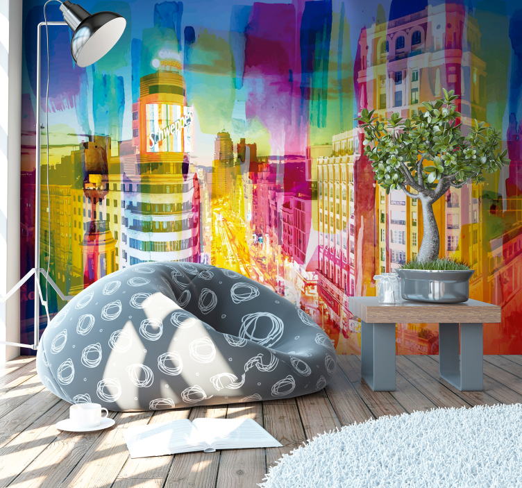 Colorful Gran Via Madrid City wall mural - TenStickers
