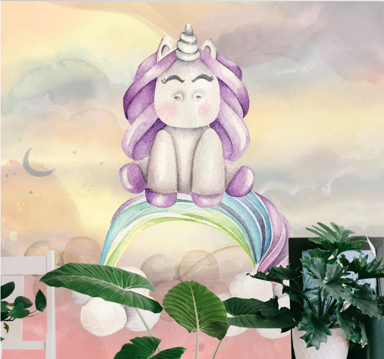 Colourful baby unicorn fantasy wall mural - TenStickers