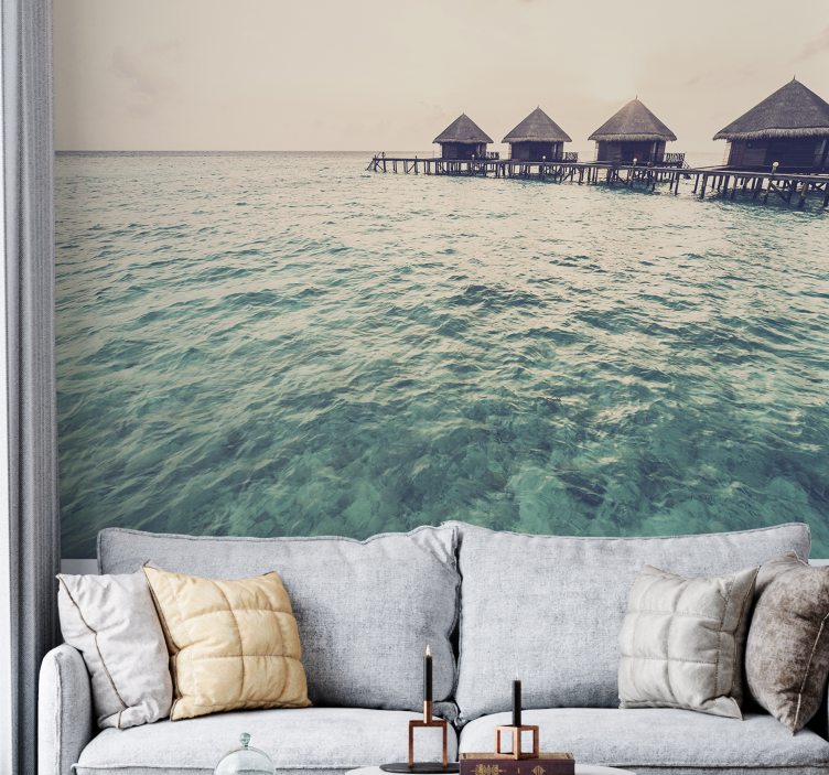 Crystalline sea houses the Caribbean wall mural - TenStickers