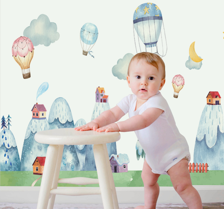 Cute cartoon mountains fantasy wall mural - TenStickers