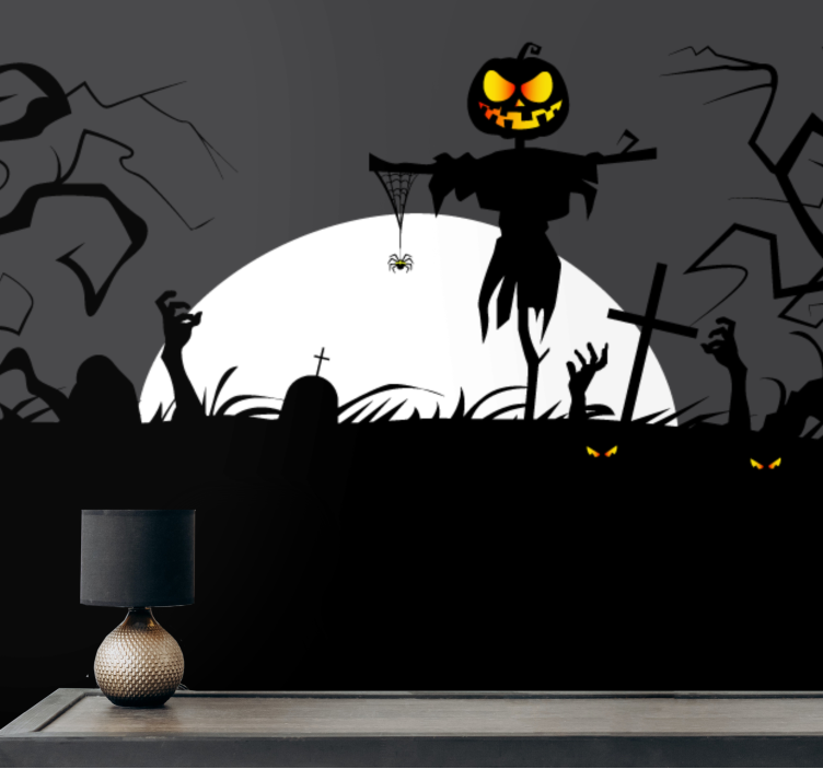 Dark graveyard with scary faces wall mural - TenStickers