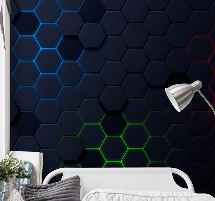 Dark neon hexagonal pattern 3d wallpaper - TenStickers