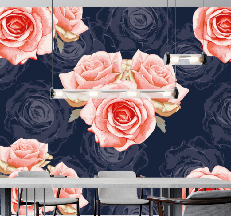 Elegant Pink Flowers wall mural roses - TenStickers