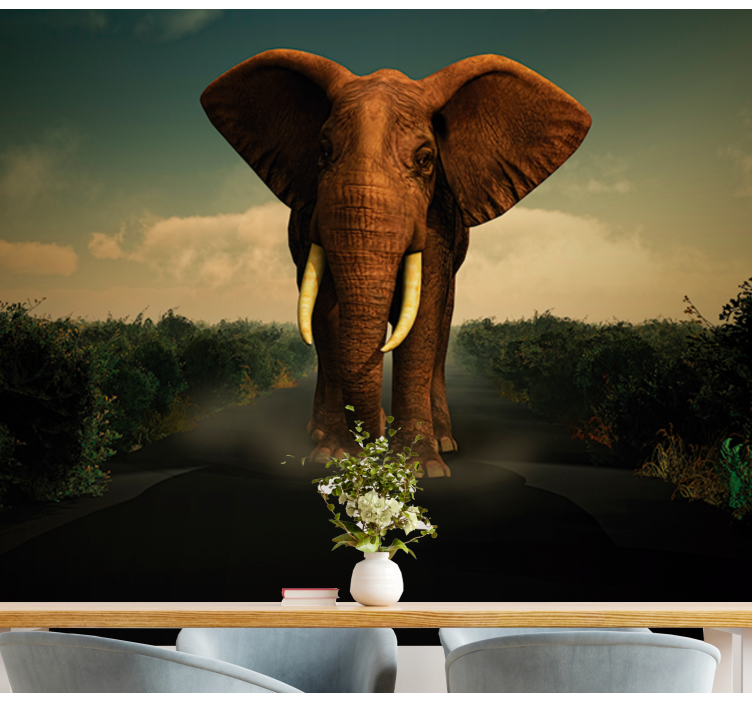Elephant on road wall mural - TenStickers