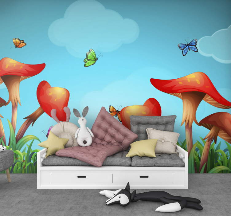 Fanciful Mushroom Garden wall mural nature - TenStickers