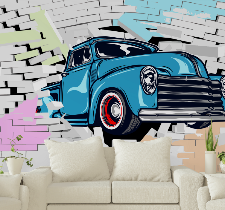 fancy vintage car colourful bricks wall mural - TenStickers