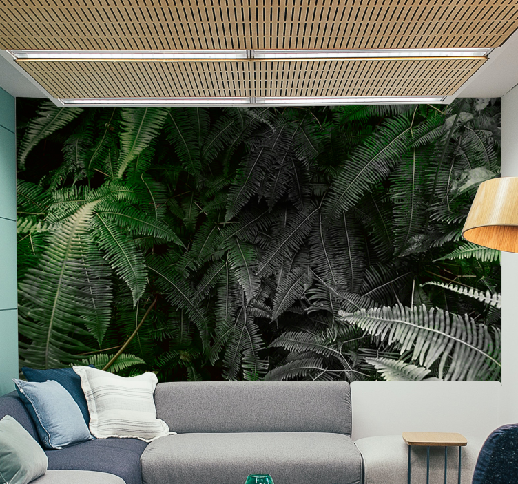 Fern green leaves living room wall mural - TenStickers