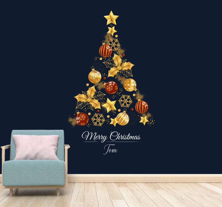 Gold tree christmas wall mural - TenStickers