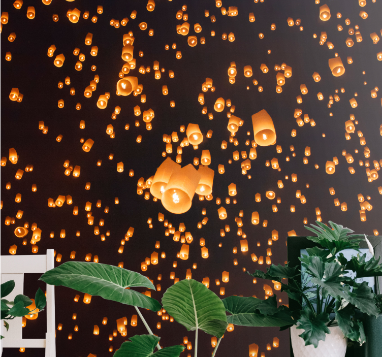 Floating lanterns festival wall mural entrance - TenStickers
