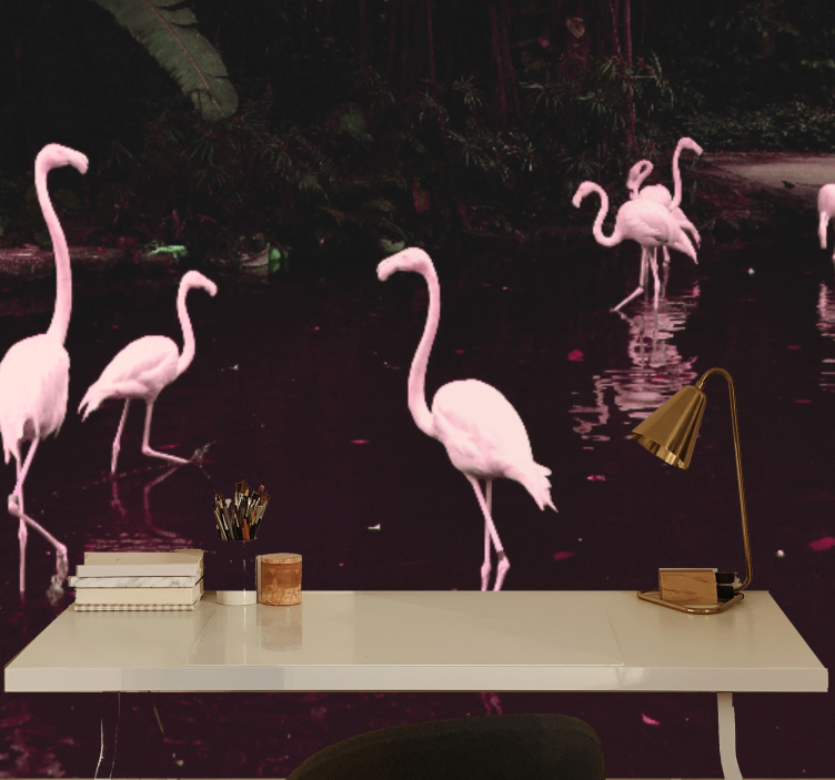 Flock of beautiful flamingos wall mural - TenStickers