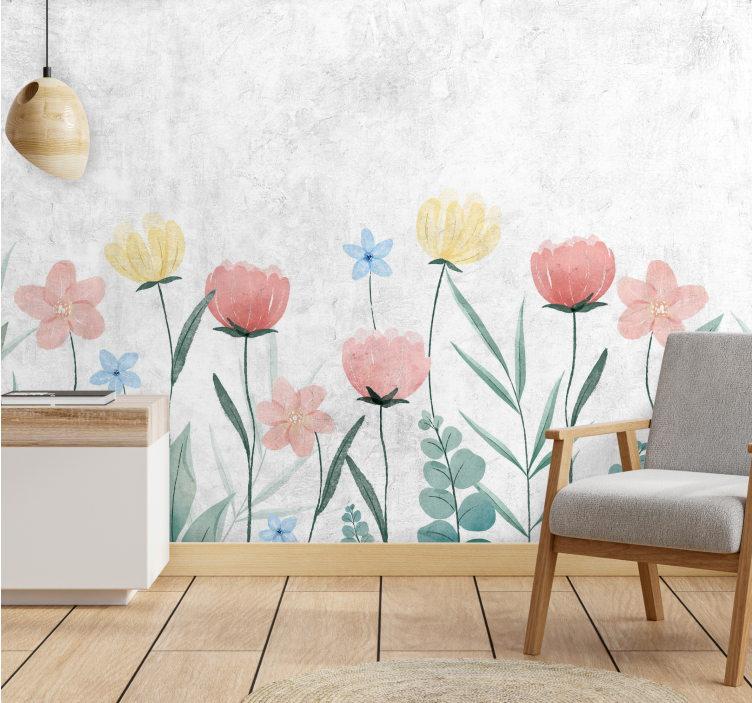 Flower wall mural blooming flower field - TenStickers