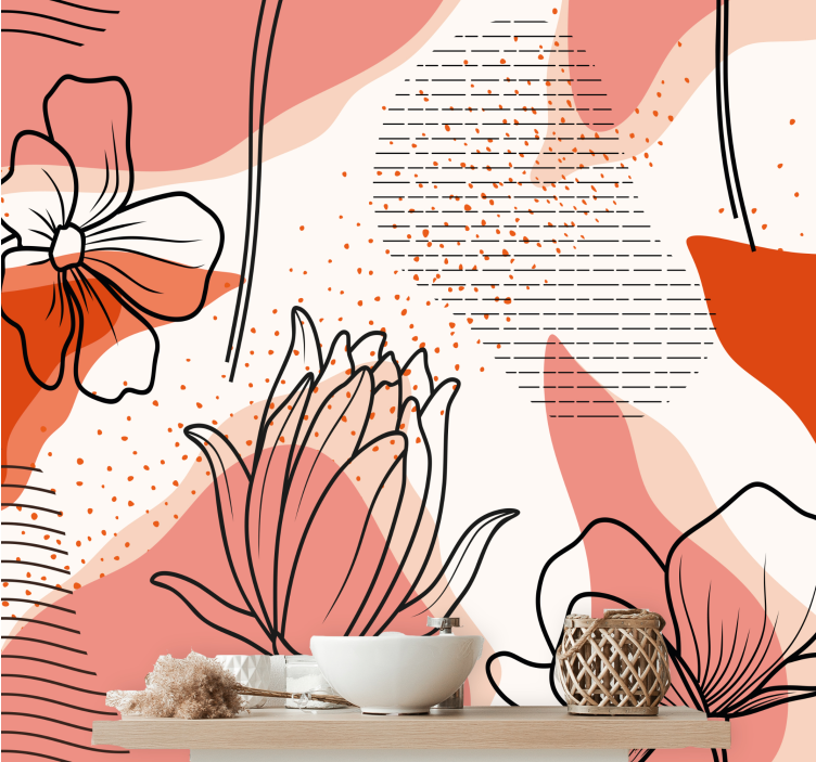 Flower wall mural floral line art design - TenStickers